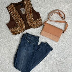 NWOT Metrostyle Women’s Sequin Beaded Brown Accent Vest (size S) *TOP ONLY* Y2K